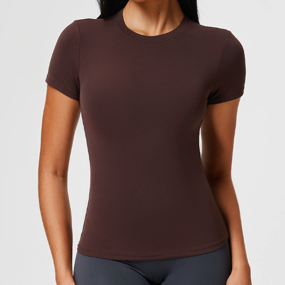 T-shirt girocollo da donna, vestibilità aderente