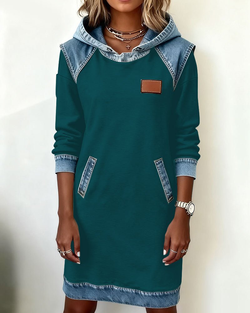 Giada | Abito Casual con Cappuccio e Dettagli in Denim