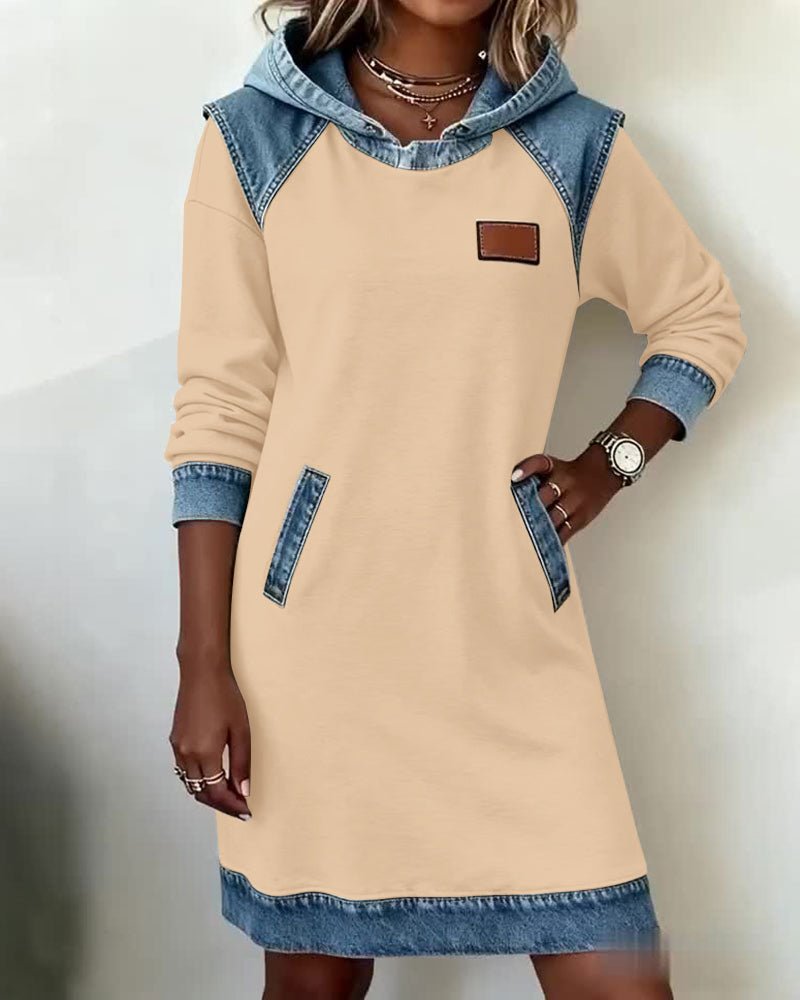 Giada | Abito Casual con Cappuccio e Dettagli in Denim