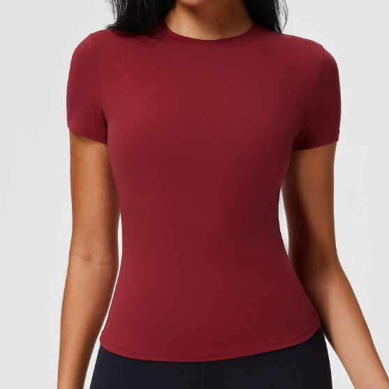 T-shirt girocollo da donna, vestibilità aderente