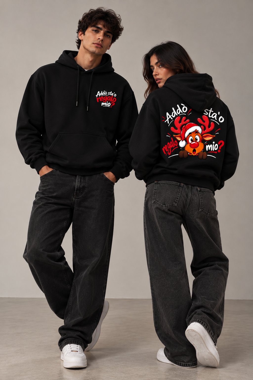Felpa con Cappuccio Natalizia Unisex – Renna Napoletana