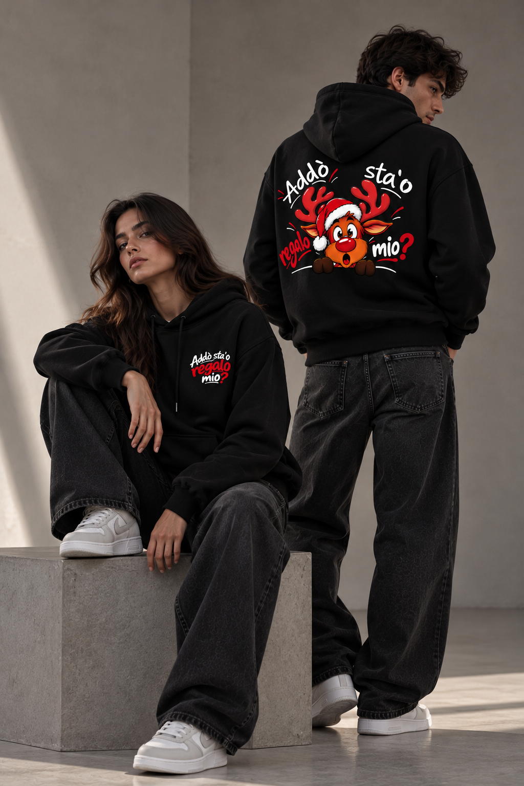 Felpa con Cappuccio Natalizia Unisex – Renna Napoletana