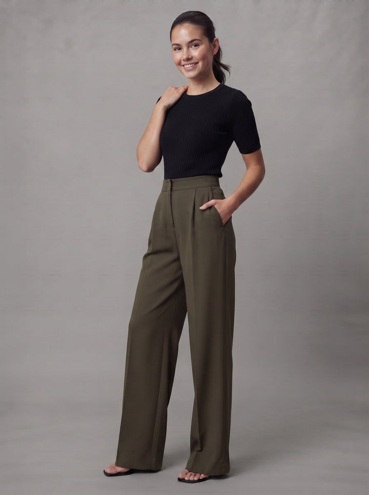 Pantaloni a vita alta da donna a gamba larga