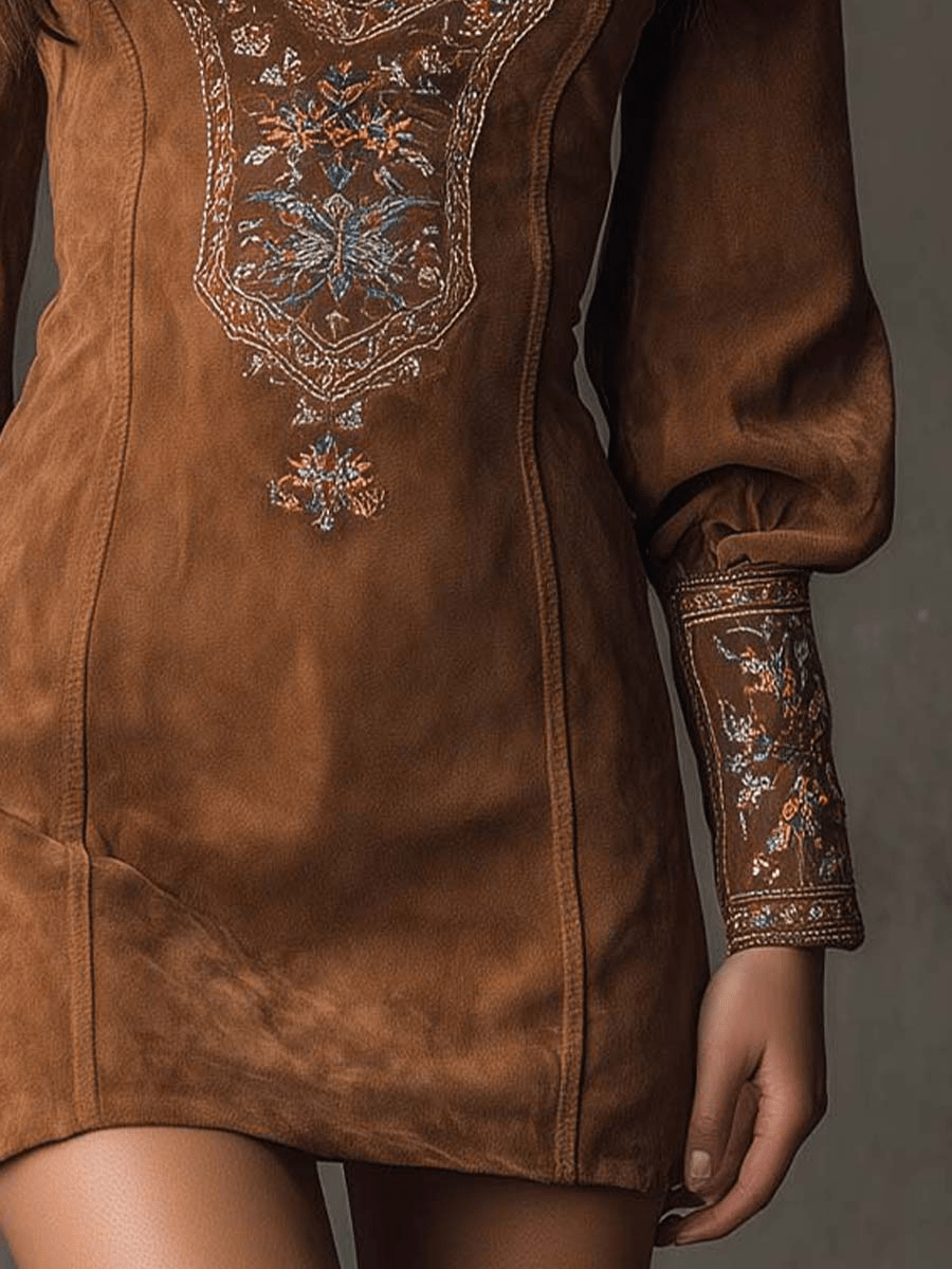 Fiora | Abito mini scamosciato ricamato Viola